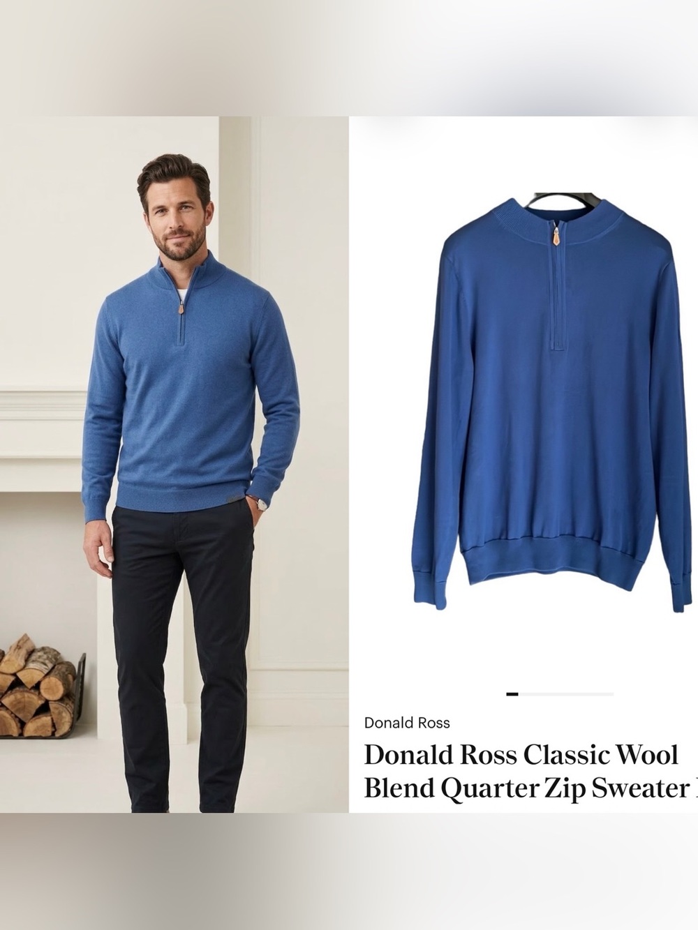 Donald Ross Classic Wool Blend Quarter Zip Sweater M